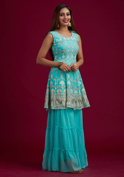 Sea Green Sequins Georgette Designer Salwar-Suit - koskii