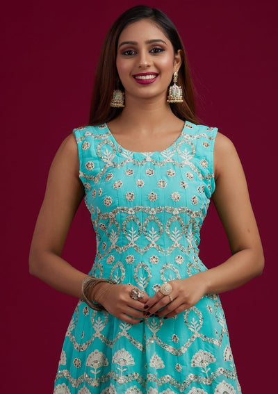 Sea Green Sequins Georgette Designer Salwar-Suit - koskii