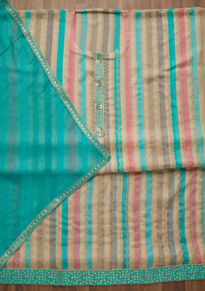Sea Green Sequins Georgette Semi-Stitched Salwar Suit-Koskii