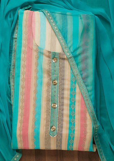 Sea Green Sequins Georgette Semi-Stitched Salwar Suit-Koskii