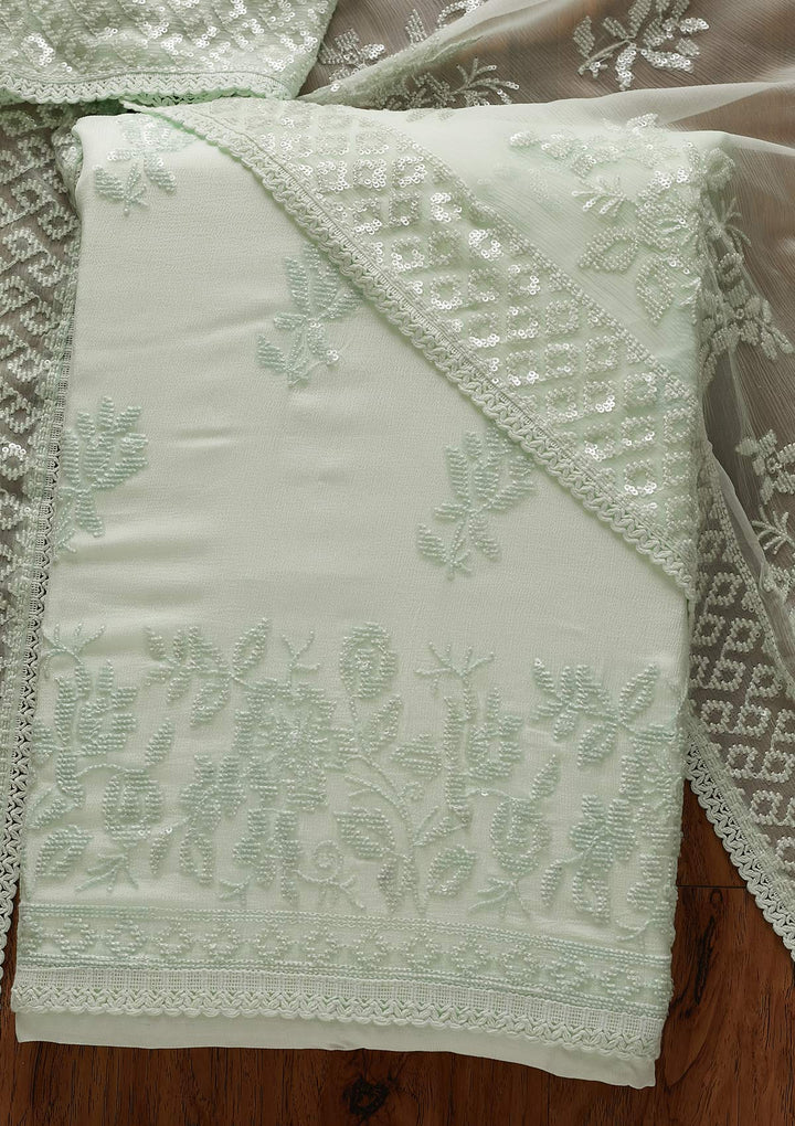 Sea Green Sequins Georgette Designer Unstitched Salwar Suit - koskii