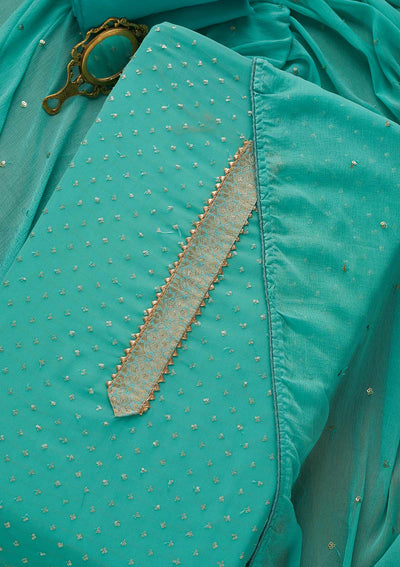 Sea Green Sequins Georgette Unstitched Salwar Suit-Koskii