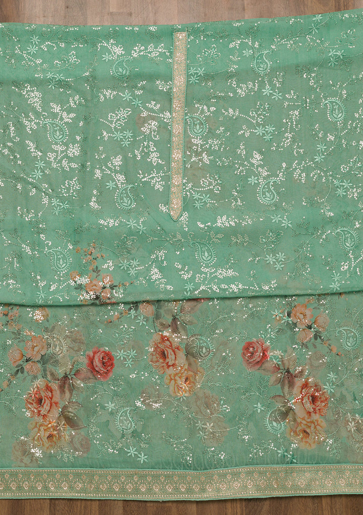 Sea Green Sequins Georgette Unstitched Salwar Suit-Koskii
