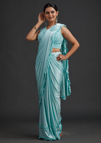 Sea Green Sequins Lycra Designer Saree - koskii