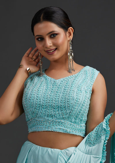 Sea Green Sequins Lycra Designer Saree - koskii