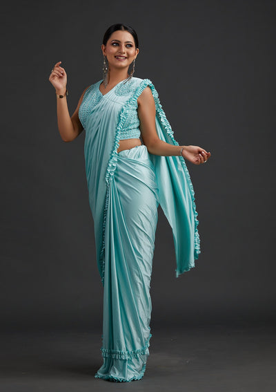 Sea Green Sequins Lycra Designer Saree - koskii