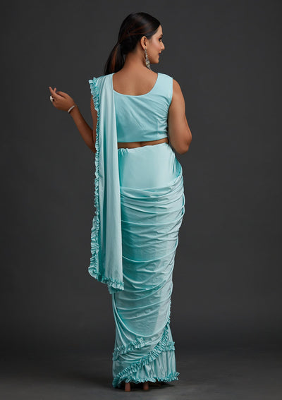 Sea Green Sequins Lycra Designer Saree - koskii