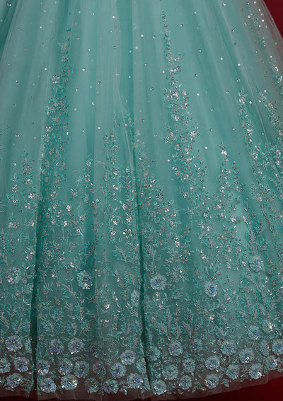 Sea Green Sequins Net Designer Gown - koskii