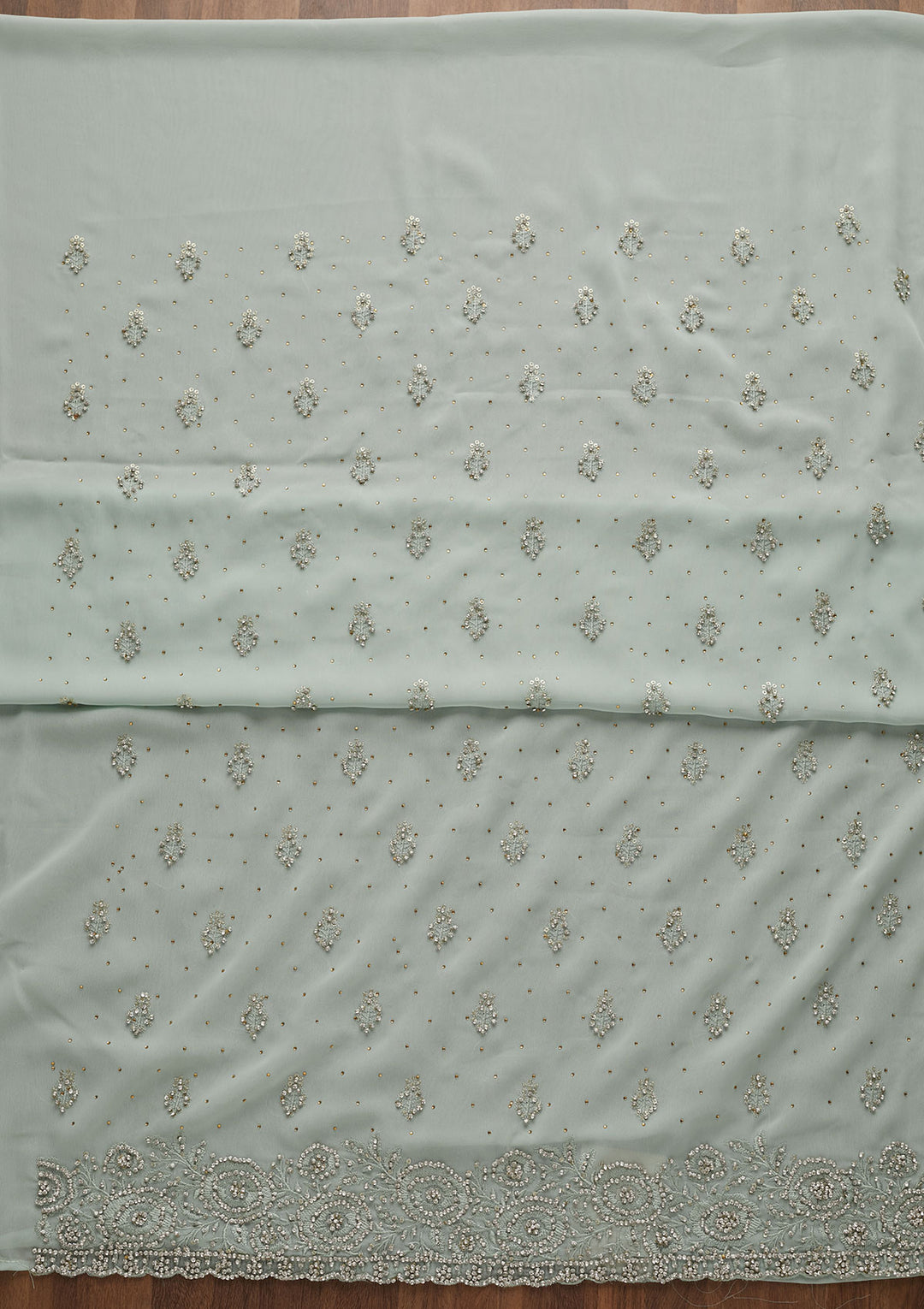 Sea Green Silver Stonework Georgette Unstitched Salwar Suit-Koskii