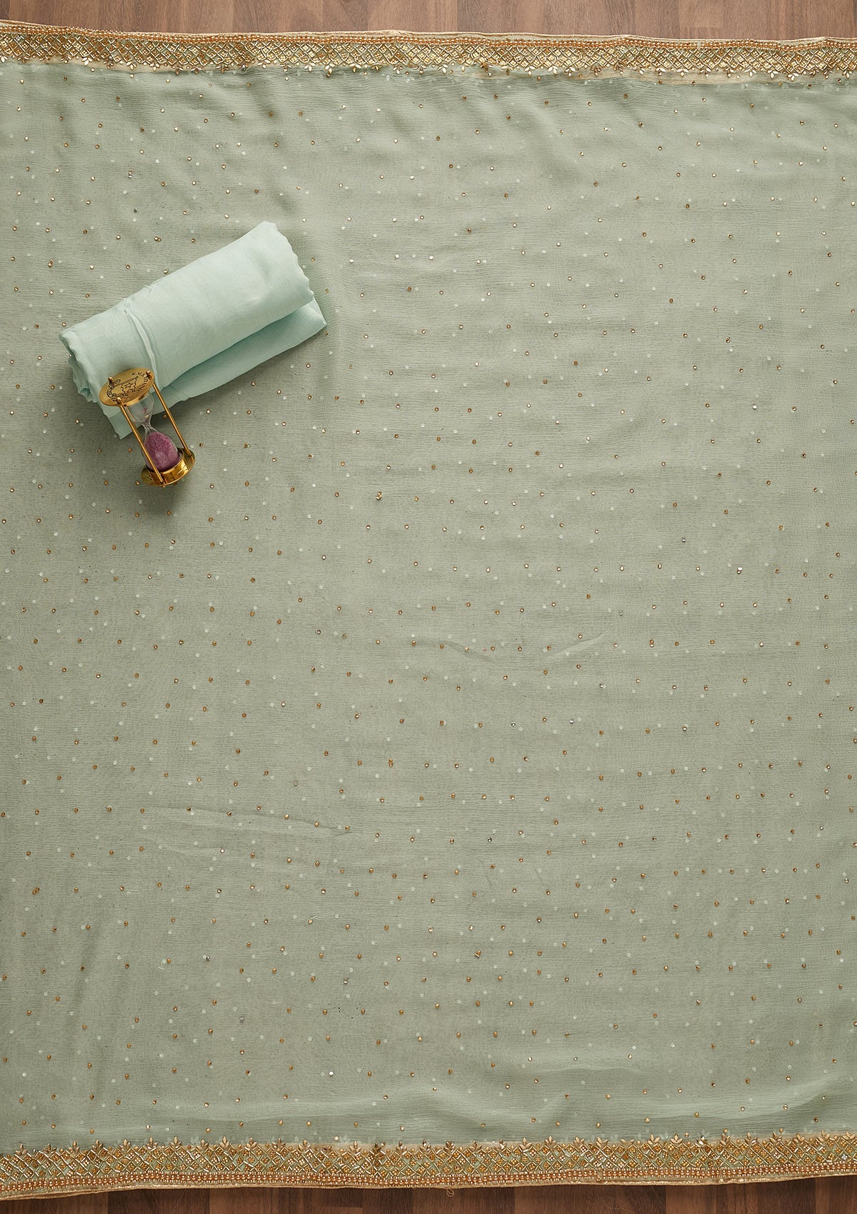 Sea Green Silver Stonework Raw Silk Unstitched Salwar Suit-Koskii
