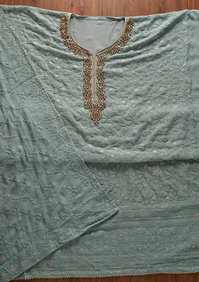 Sea Green Stonework Georgette Designer Unstitched Salwar Suit - koskii
