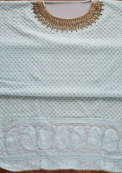 Sky Blue Stonework Georgette Unstitched Salwar Suit - Koskii