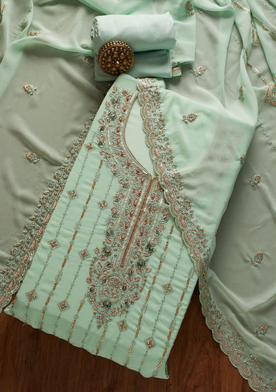 Sea Green Stonework Georgette Designer Unstitched Salwar Suit - koskii