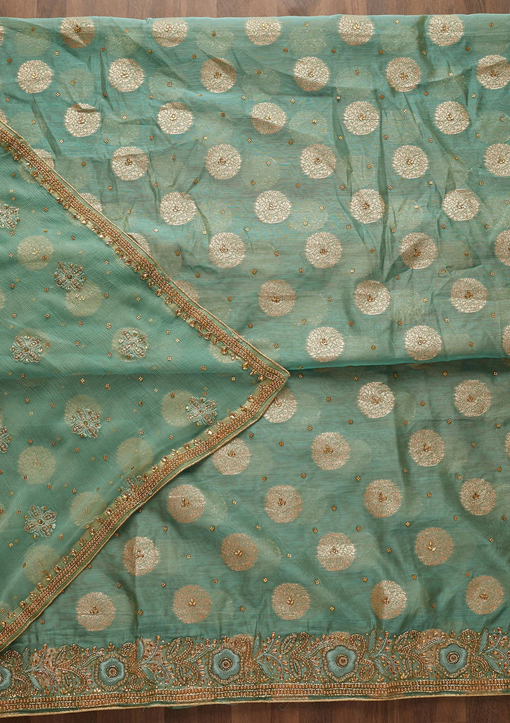 Sea Green Stonework Georgette Designer Unstitched Salwar Suit - Koskii