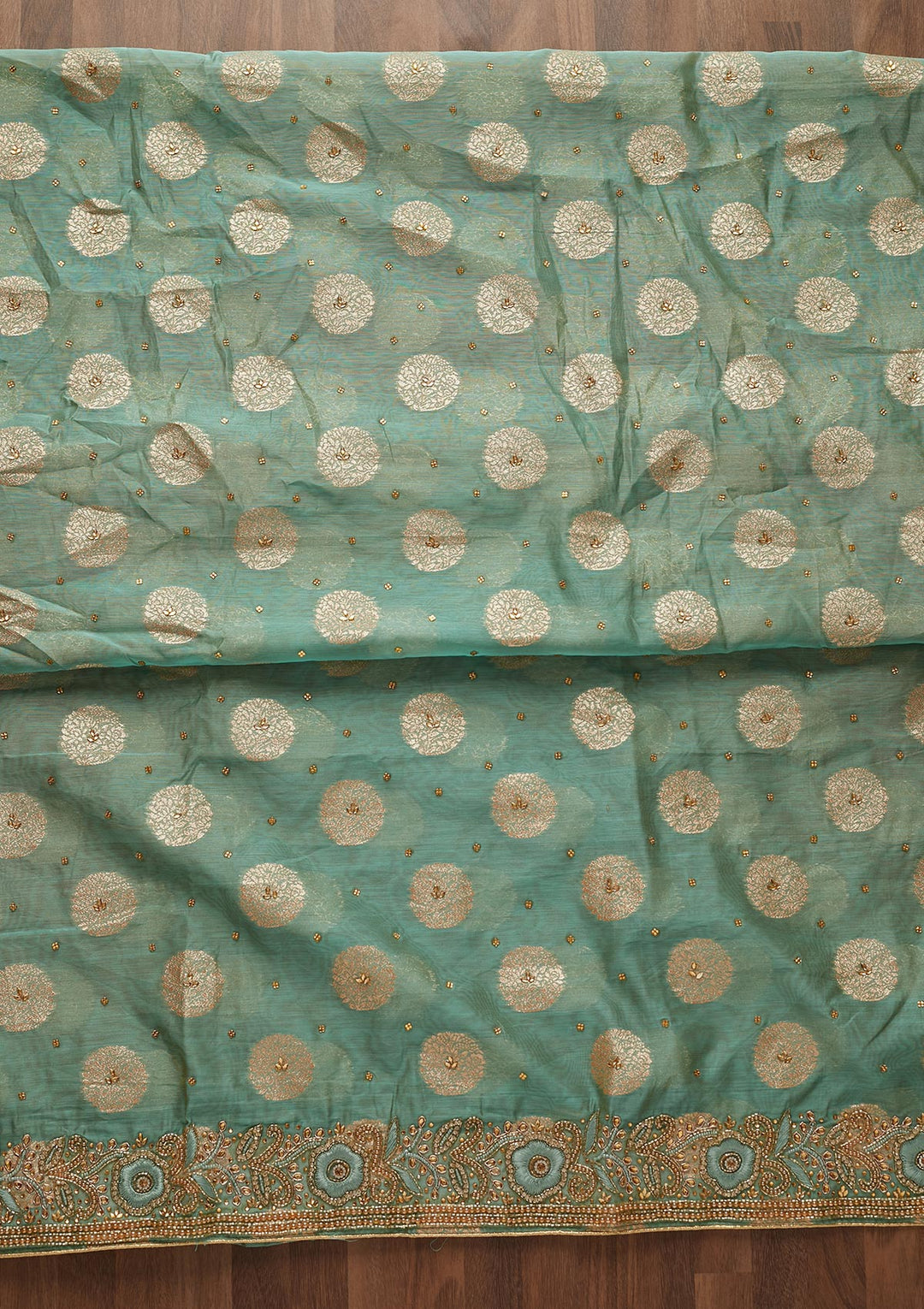 Sea Green Stonework Georgette Designer Unstitched Salwar Suit - Koskii