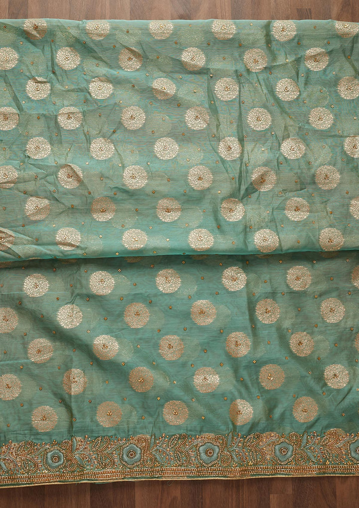 Sea Green Stonework Georgette Designer Unstitched Salwar Suit - Koskii