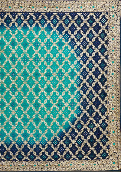 Sea Green Stonework Semi Crepe Saree - Koskii