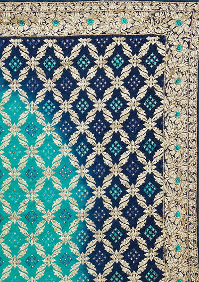 Sea Green Stonework Semi Crepe Saree - Koskii