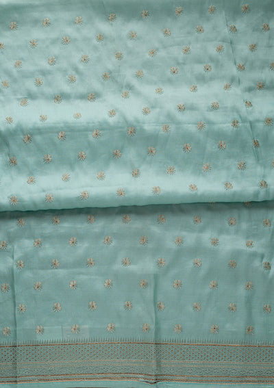 Sea Green Swarovski Chanderi Designer Unstitched Salwar Suit - koskii