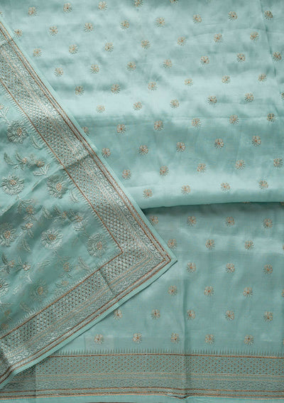 Sea Green Swarovski Chanderi Designer Unstitched Salwar Suit - koskii