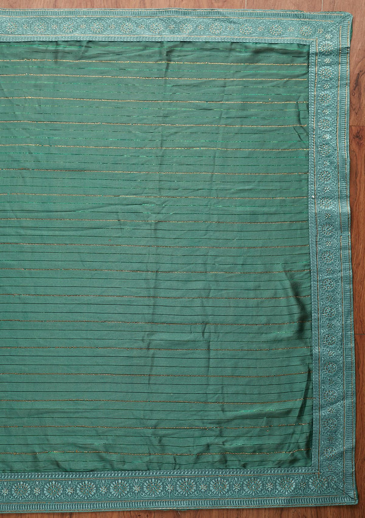 Sea Green Swarovski Georgette Designer Saree - koskii