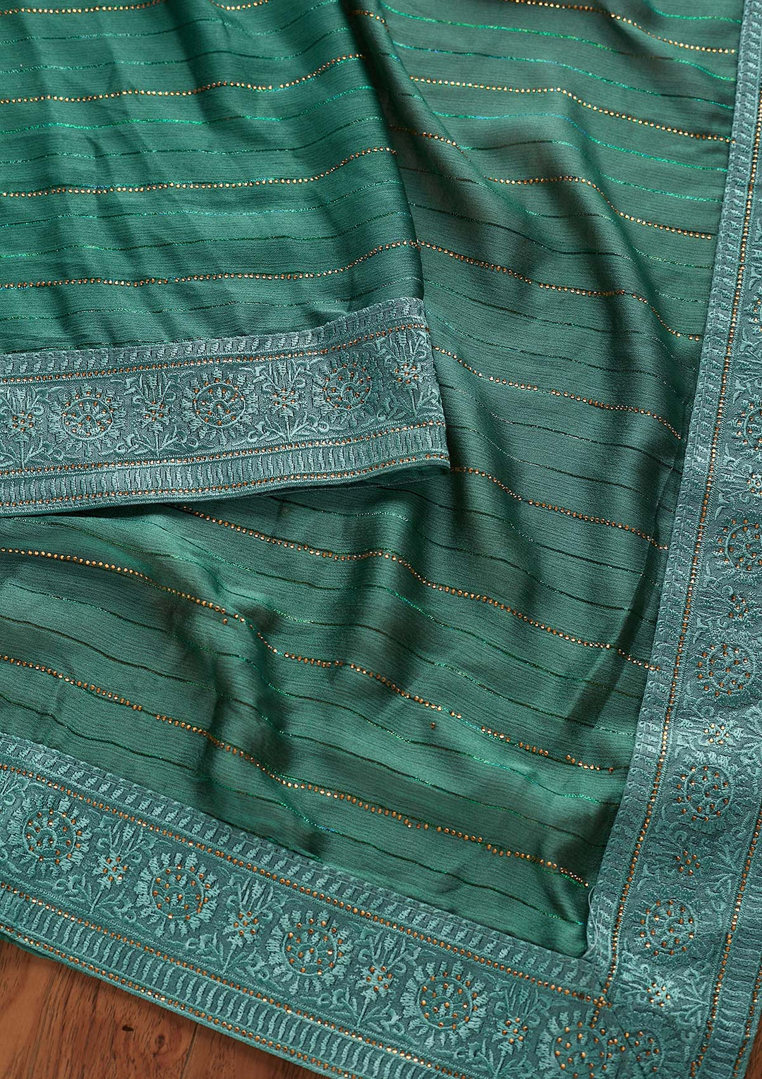 Sea Green Swarovski Georgette Designer Saree - koskii