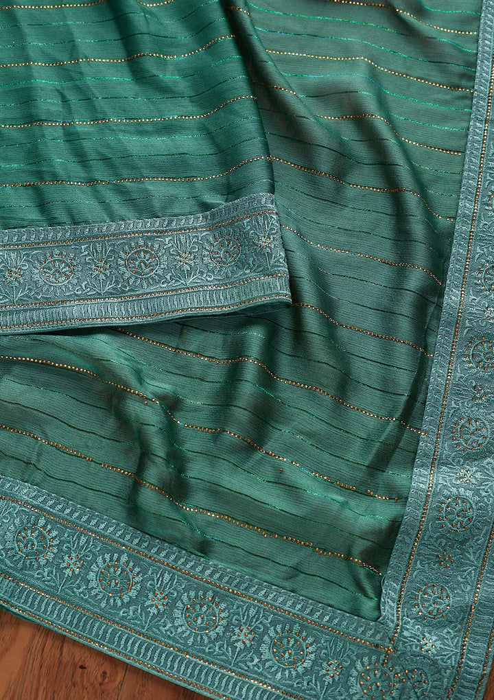 Sea Green Swarovski Georgette Designer Saree - koskii