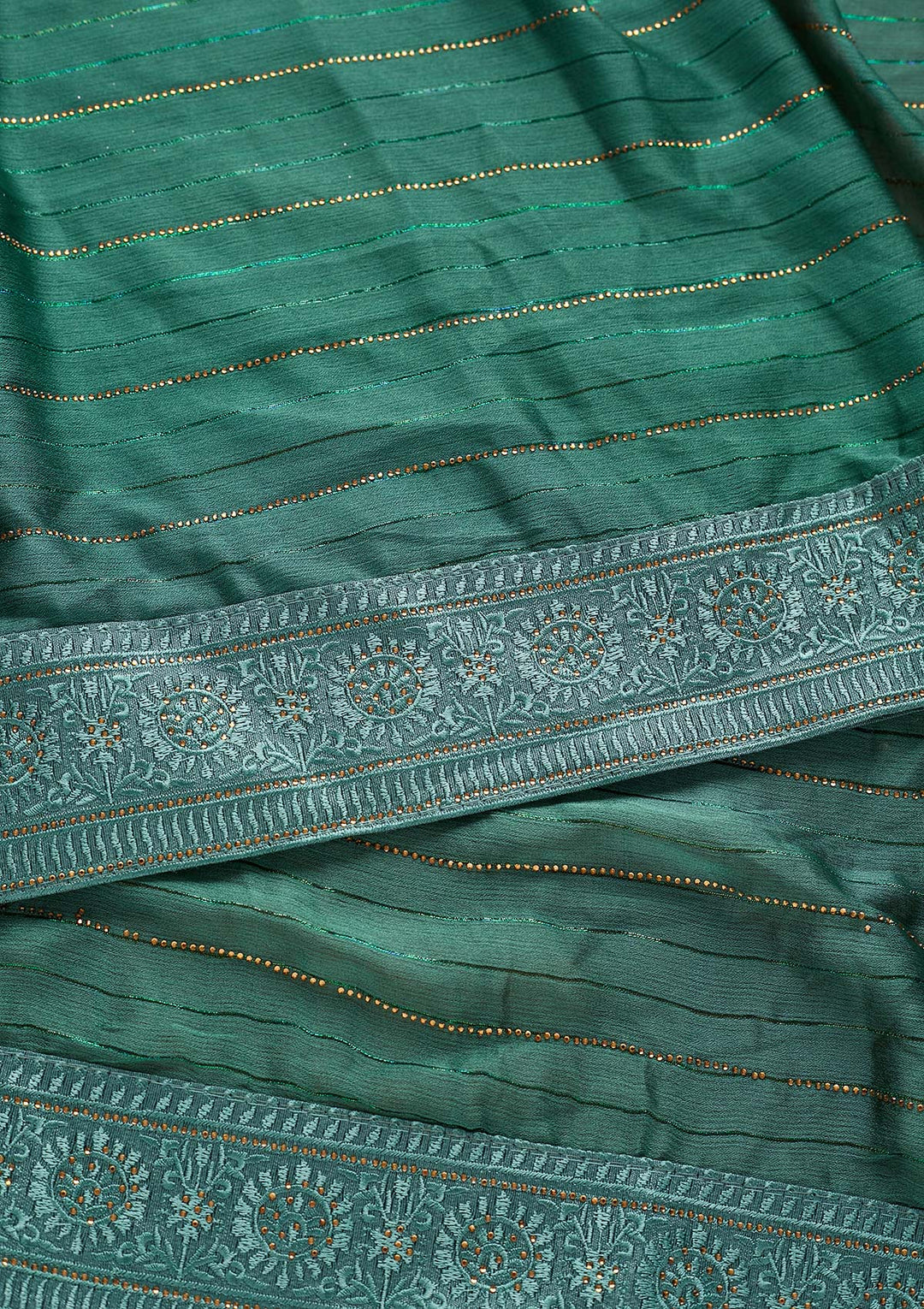 Sea Green Swarovski Georgette Designer Saree - koskii