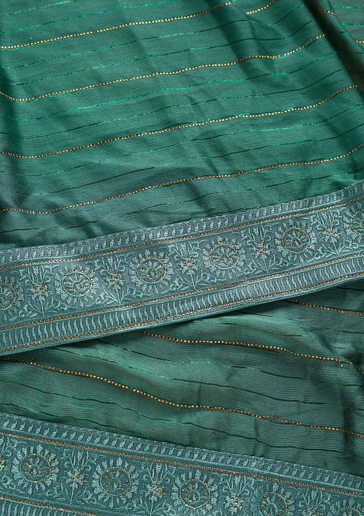 Sea Green Swarovski Georgette Designer Saree - koskii