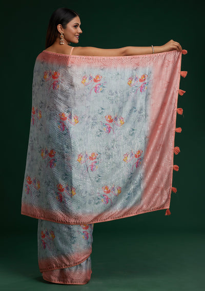 Sea Green Swarovski Taffeta Silk Saree - Koskii