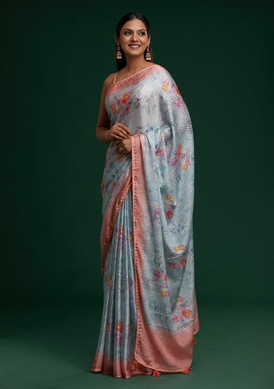 Sea Green Swarovski Taffeta Silk Saree - Koskii