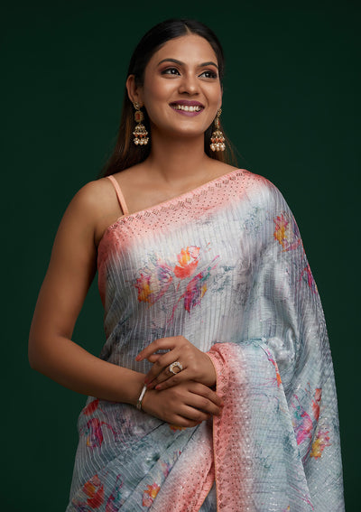 Sea Green Swarovski Taffeta Silk Saree - Koskii