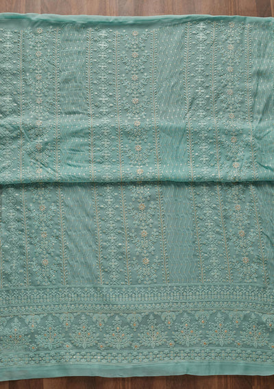 Sea Green Threadwork Georgette Designer Unstitched Salwar Suit - Koskii