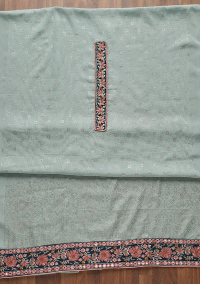 Sea Green Threadwork Georgette Unstitched Salwar Suit - Koskii
