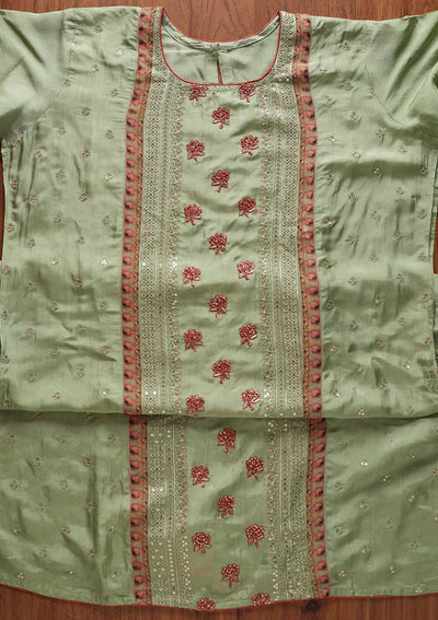 Sea Green Threadwork Semi Crepe Designer Semi-Stitched Salwar Suit - koskii