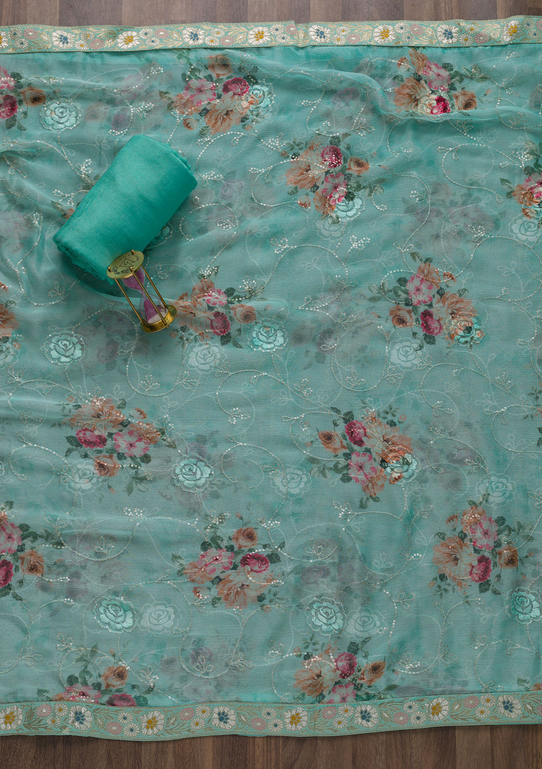 Sea Green Zariwork Art Silk Unstitched Salwar Suit-Koskii