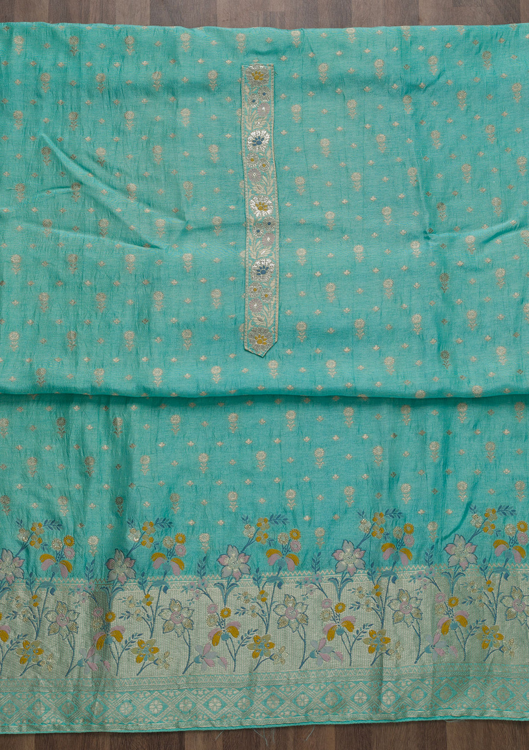 Sea Green Zariwork Art Silk Unstitched Salwar Suit-Koskii