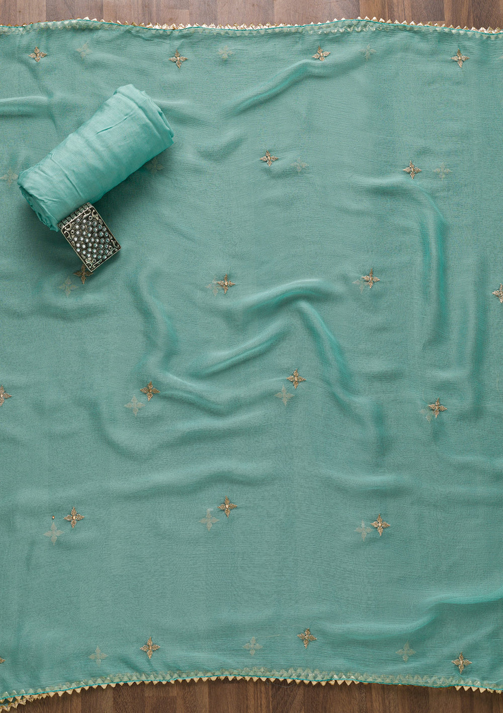 Sea Green Zariwork Art Silk Unstitched Salwar Suit-Koskii