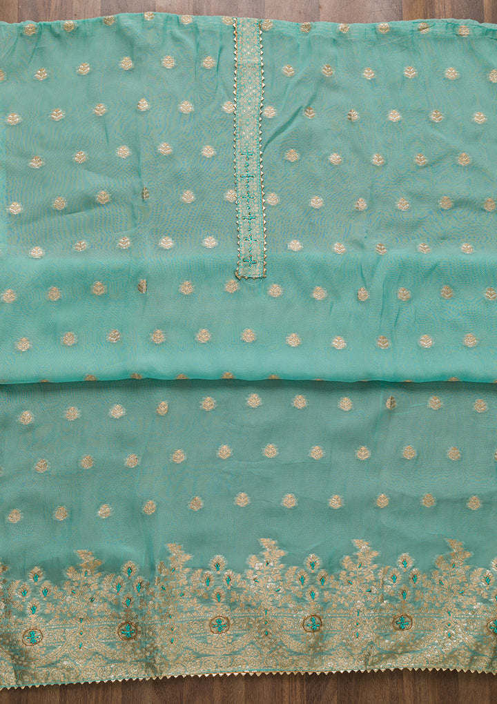 Sea Green Zariwork Art Silk Unstitched Salwar Suit-Koskii