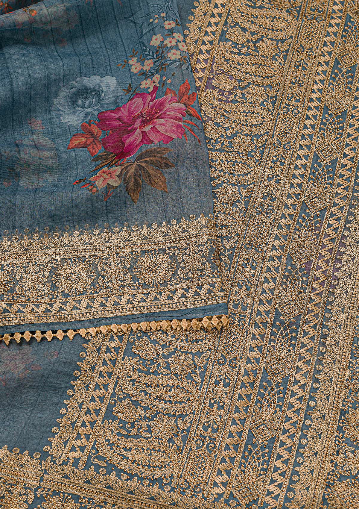 Sea Green Zariwork Art Silk Saree-Koskii