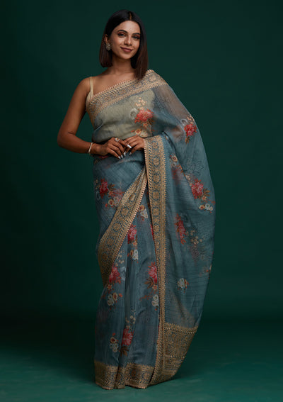 Sea Green Zariwork Art Silk Saree - Koskii