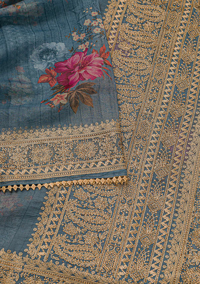 Sea Green Zariwork Art Silk Saree-Koskii