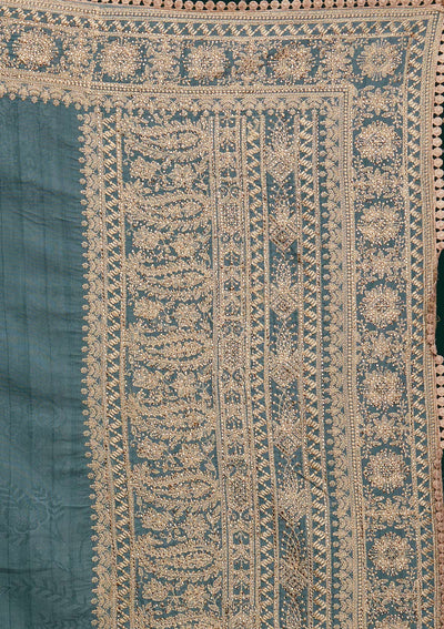 Sea Green Zariwork Art Silk Saree - Koskii