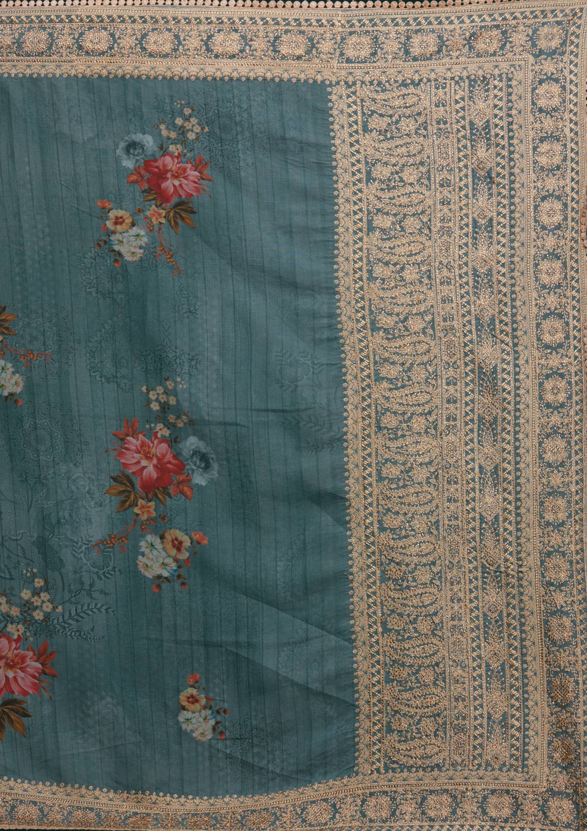 Sea Green Zariwork Art Silk Saree - Koskii