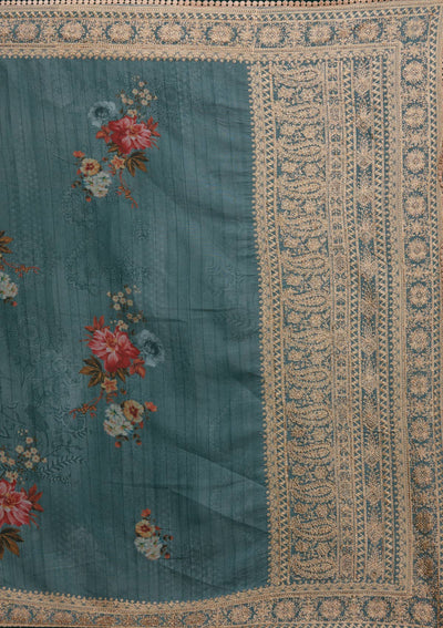 Sea Green Zariwork Art Silk Saree - Koskii