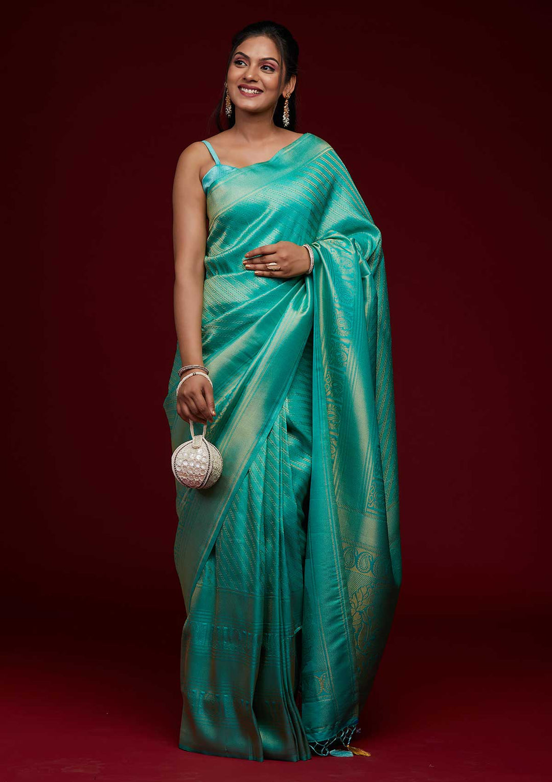 Sea Green Zariwork Art Silk Saree-Koskii