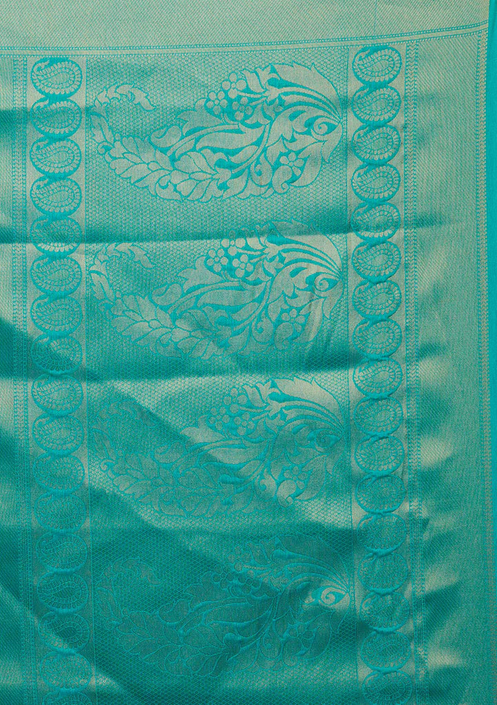 Sea Green Zariwork Art Silk Saree-Koskii