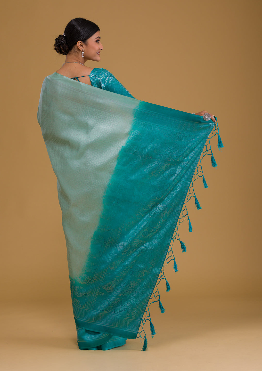 Sea Green Zariwork Art Silk Designer Saree-Koskii