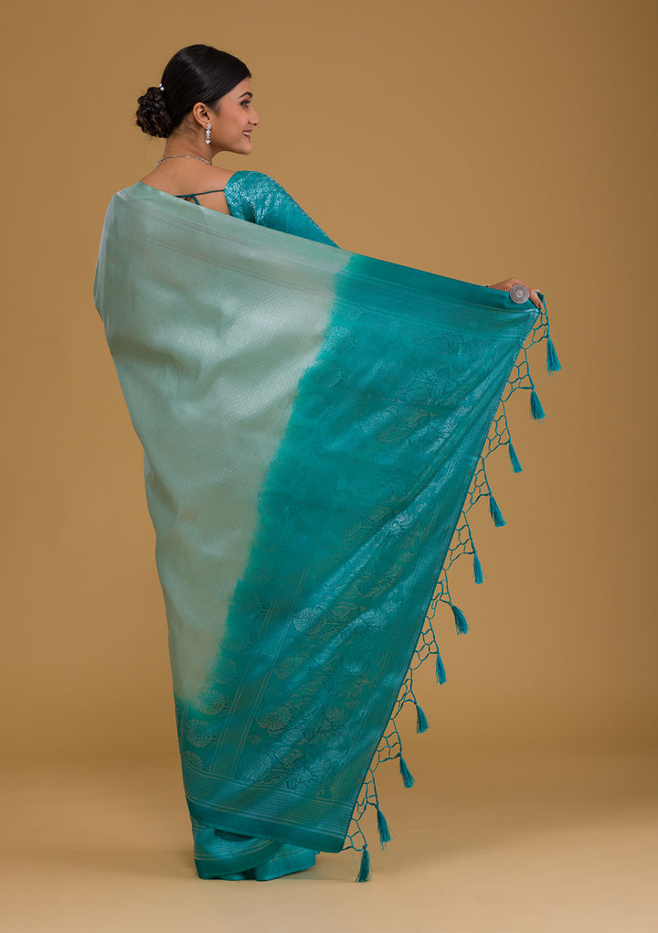 Sea Green Zariwork Art Silk Designer Saree-Koskii