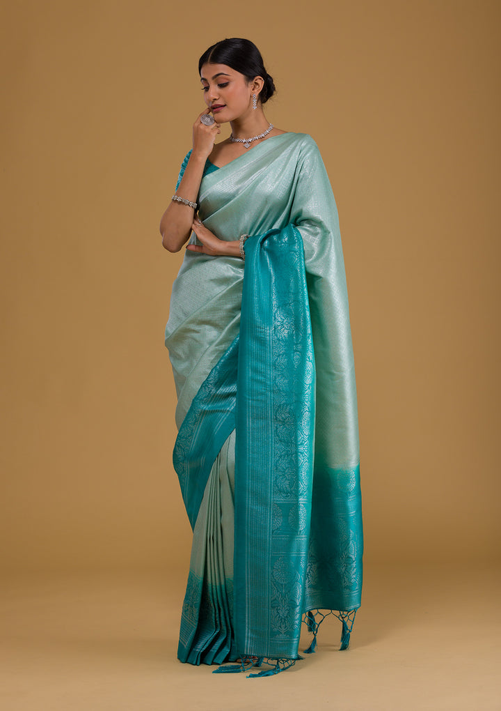 Sea Green Zariwork Art Silk Designer Saree-Koskii